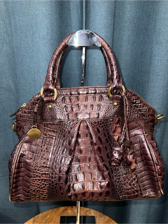 Brahmin Handbags - Brahmin Louise Dark Brown Croc-Embossed Leather Satchel